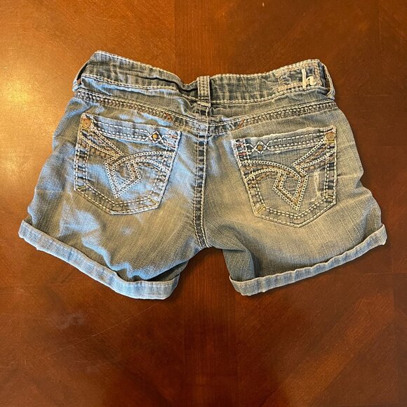 Hydraulic Womens Distressed Denim Shorts Size 1/2  Embroidered Back Pockets - Picture 4 of 8